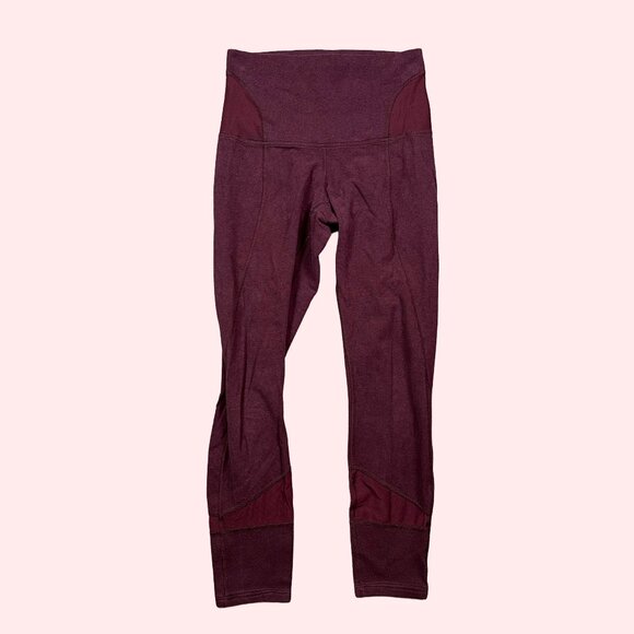 Lululemon Dark Maroon Red Mesh Detailed Yoga / Pilates Leggings Size 6 - Picture 1 of 4